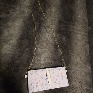 Floral Chain Strap Clutch - White and Gold